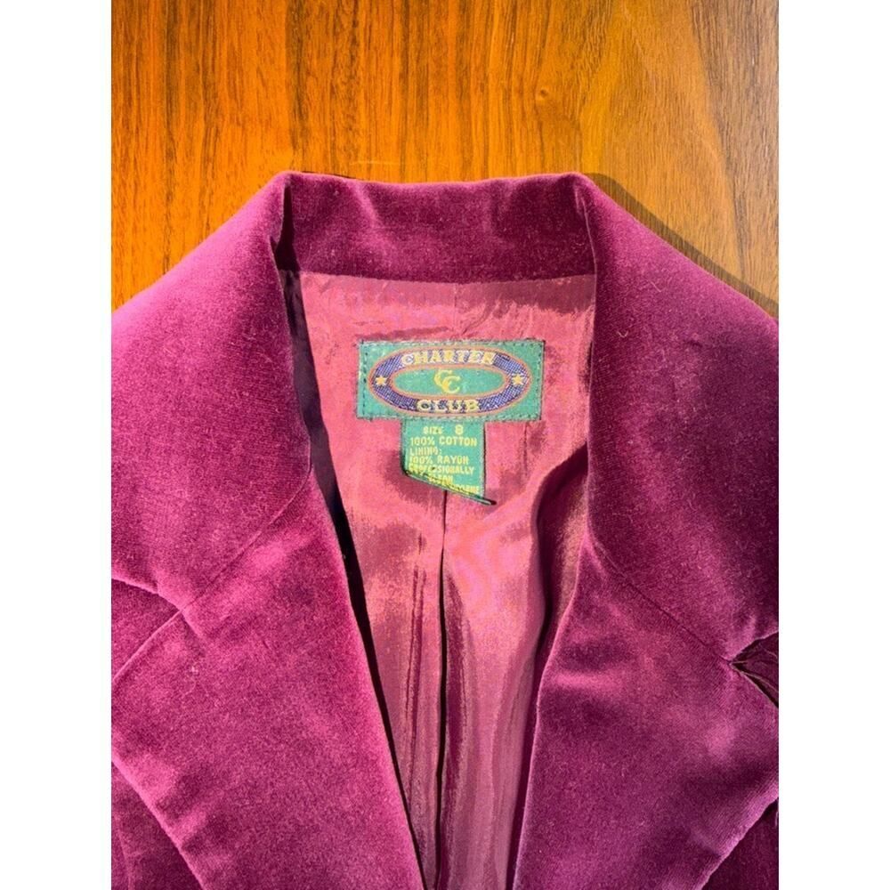 Vintage Charter Club Purple Cotton Velvet Blazer - Size 8 - Picture 2 of 4